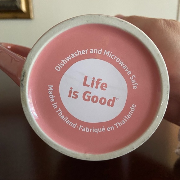 LIFE IS GOOD Pink SLEEPING DOG "Rocket" with White FLOWERS Coffee MUG Cup - Picture 5 of 7